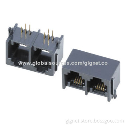 1*2 port, 6P6C/6P4C/6P2C modular jack, with ears on both sides